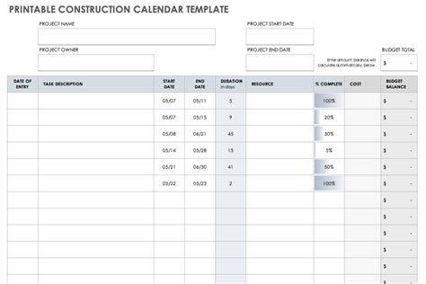 Free Construction Calendar Templates | Smartsheet