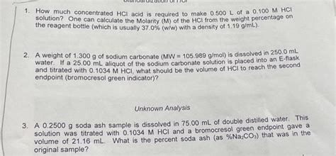 Solved 1. How much concentrated HCl acid is required to make | Chegg.com