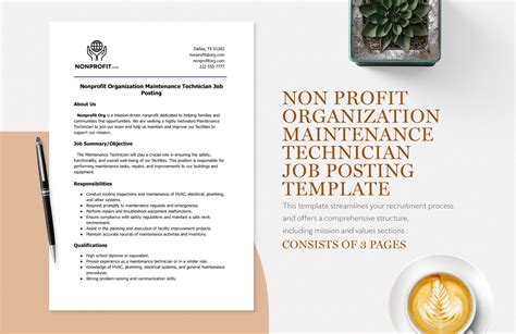 Nonprofit Organization Maintenance Technician Job Posting Template in Word, PDF, Google Docs ...