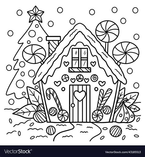 Christmas gingerbread house coloring page Vector Image