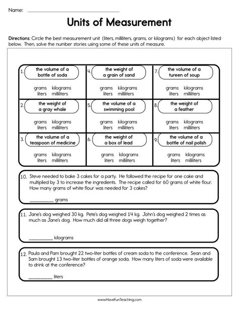 Units of Measurement Worksheet • Have Fun Teaching