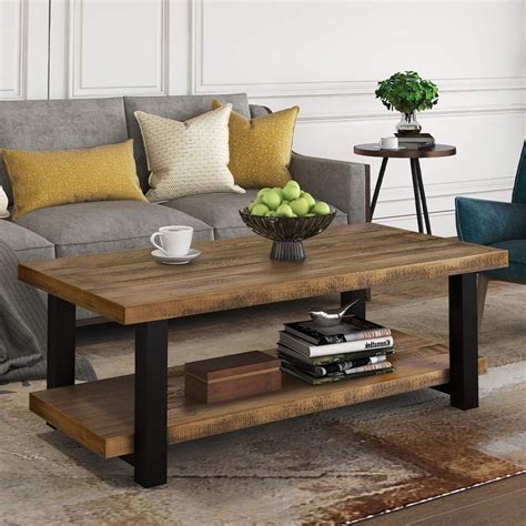 Amazon.com: Knocbel Farmhouse Coffee Table for Living Room, Sofa Side 2-Tier End Table with Open ...