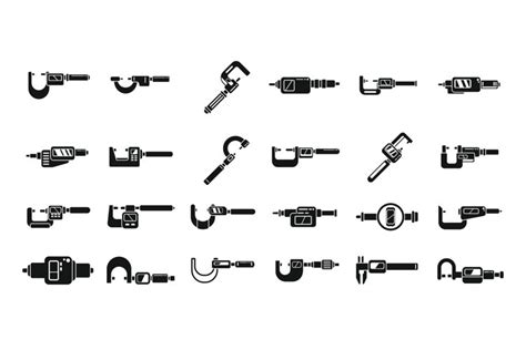 Digital micrometer icons set simple vector. Caliper ruler