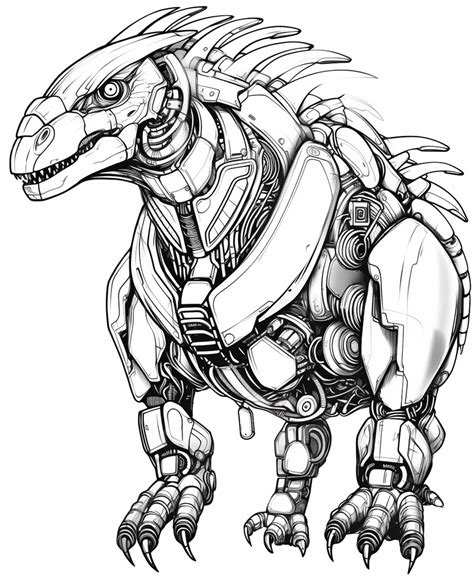 Premium AI Image | A drawing of a robot dinosaur with a large head and ...