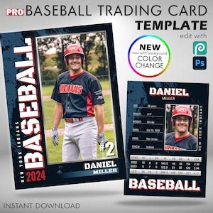 Pro Baseball Trading Card Template With Stats & Color Variations, Pro ...