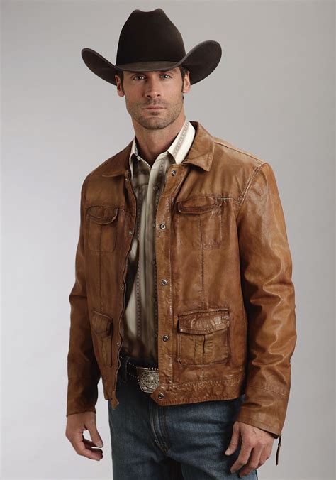 Stetson Mens Brown Supple Antique Leather Jacket Western Snap L/S | Cowboy outfit for men, Mens ...