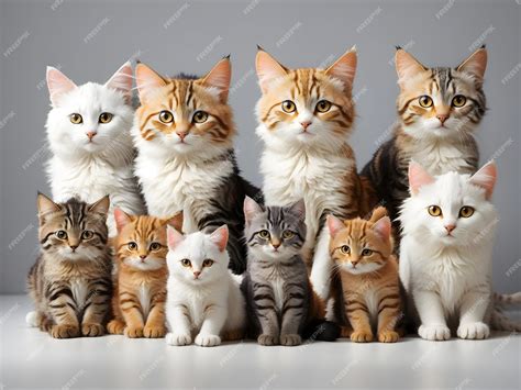 Premium AI Image | A group of cats with white background