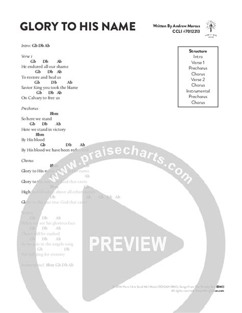 Glory To His Name Chords PDF (Andrew Marcus) - PraiseCharts