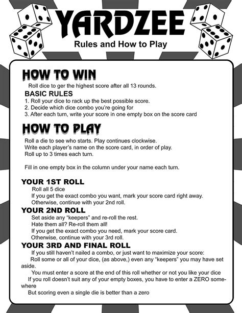 Free Printable Yard Yahtzee Rules - Free Templates Printable