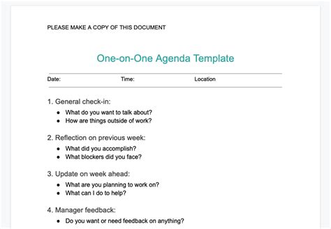 Weekly Employee One On One Meeting Template Doc