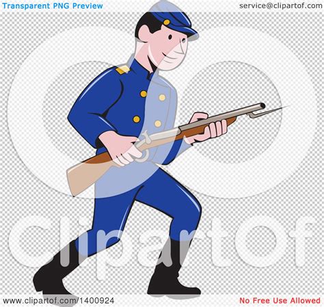 Clipart of a Retro Cartoon American Civil War Union Army Soldier Holding a Rifle with Bayonet ...