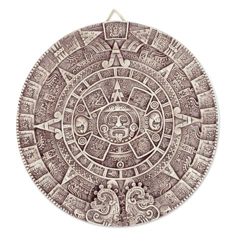 Ceramic Wall Plaque Museum Replica Handmade Mexico - Aztec Calendar in Beige | NOVICA