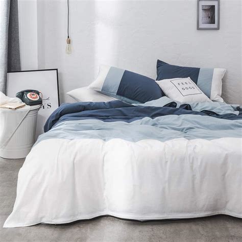 Amazon.com: VClife Full Patchwork White Blue Bedding Sets Washed Cotton ...