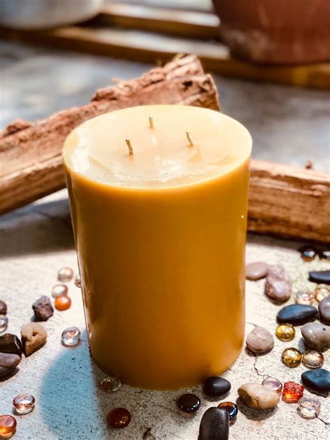 100% Pure Beeswax Pillar Candle-extra large 3 wick Beeswax Pillar Candle-Pure Organic Beeswax ...