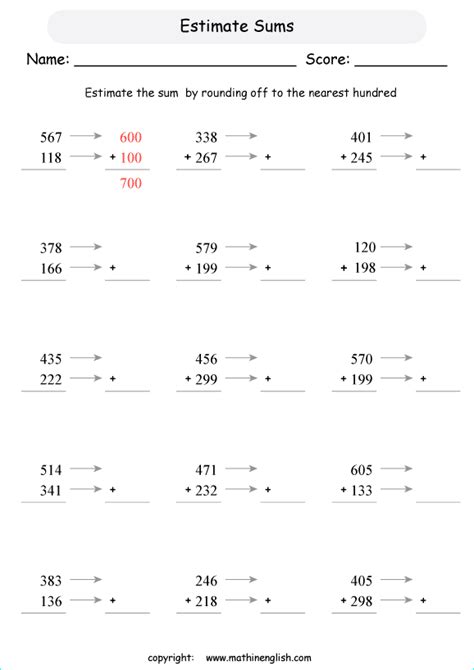 Estimating Sums Worksheet 3rd Grade