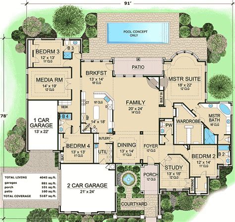 French Country Estate with Courtyard - 36180TX | Architectural Designs - House Plans