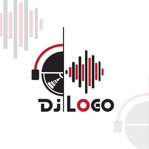 Un logo de dj con auriculares y música ondea un logo rojo y negro | Vector Premium