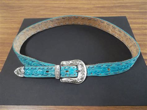 Vintage Turquoise Leather Tooled Western Belt with Sliver | Etsy | Turquoise leather, Western ...