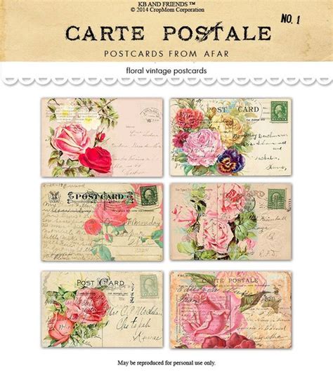 Romantic vintage floral postcards / printable shabby chic cards ...