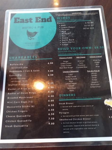 Menu at East End Bistro & Pub, Lakewood