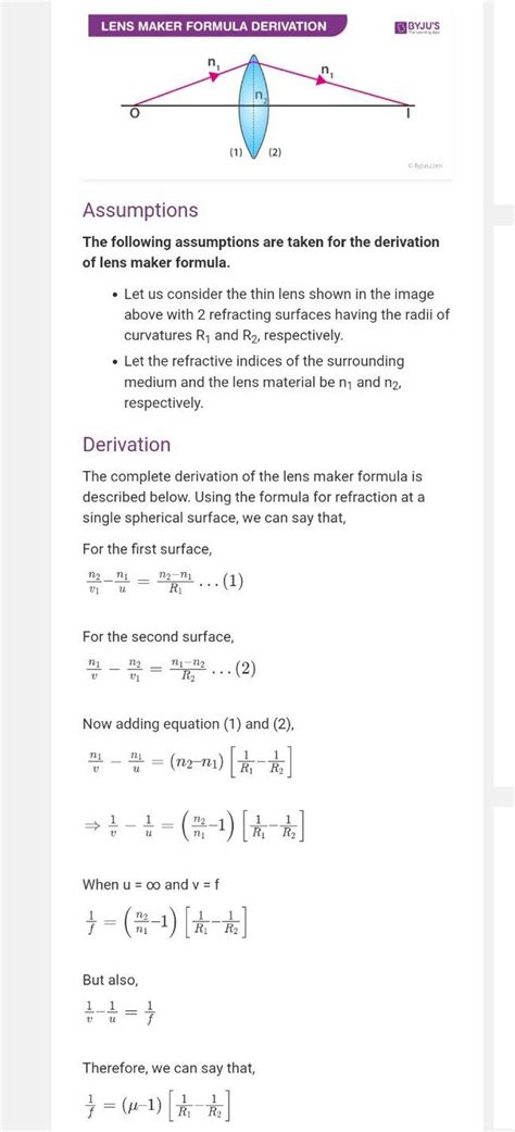 LENS MAKER FORMULA DERIVATION BBBJU'S Assumptions The following assumptio..