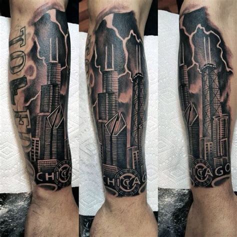 20 Chicago Skyline Tattoo Designs For Men - Urban Center Ink