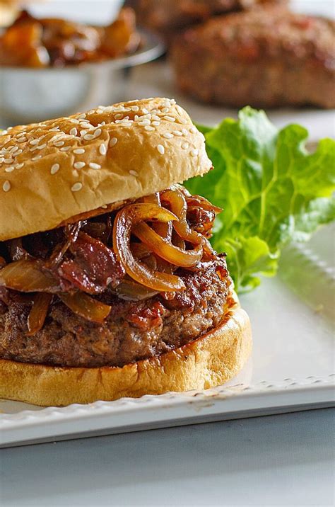 Bacon Burgers with Balsamic Caramelized Onions - Recipe Girl