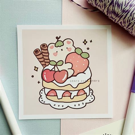 Cute Bear Cake Art Print Cute Food Art Prints Cute Food - Etsy