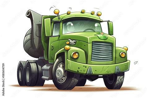 cartoon-style green dump truck with oversized tires. Generative AI ...