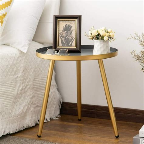 Round Side Table, Metal End Table, Nightstand/Small Tables for Living ...