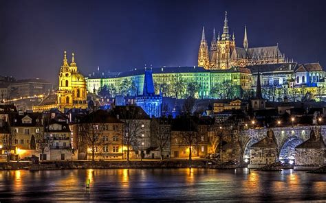 Wallpaper Prague, city night, lights, river, houses 2560x1600 Picture ...