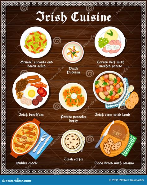 Irish Food Cuisine Menu Dishes and Ireland Meals Stock Vector ...