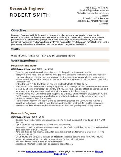 Research Engineer Resume Samples | QwikResume