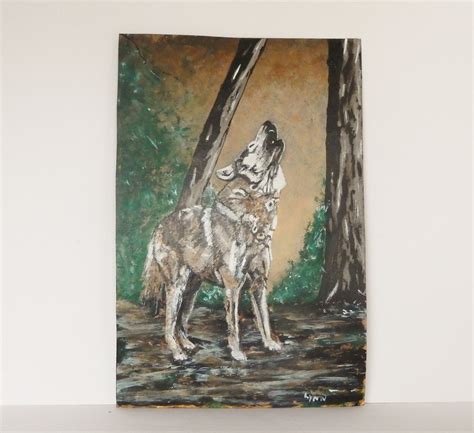 Original painting of a wild wolf howling by MyHighStreetBoutique