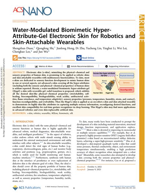 (PDF) Water-Modulated Biomimetic Hyper-Attribute-Gel Electronic Skin ...