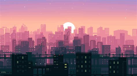 8 Bit Pixel Art Cityscape Minimalist Minimalism 4K #21806