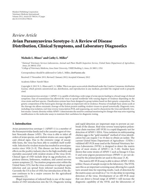 (PDF) Avian Paramyxovirus Serotype-1: A Review of Disease Distribution, Clinical Symptoms, and ...