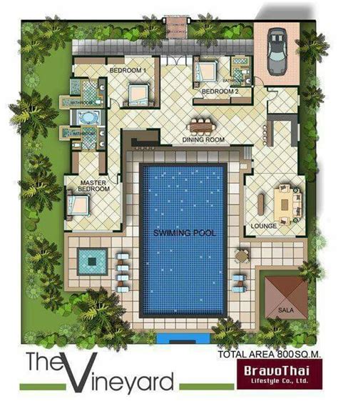 Luxury | Pool house plans, Craftsman house plans, Courtyard house plans