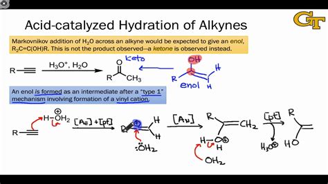 27.05 Acid-catalyzed Hydration of Alkynes and Tautomerization - YouTube