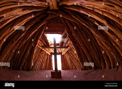 Interior of Navajo hogan, traditional dwelling and ceremonial structure ...