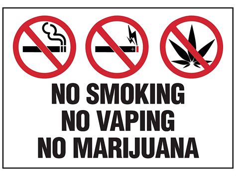 "No Smoking No Vaping No Marijuana" Sign - Vinyl, Adhesive-Backed S ...