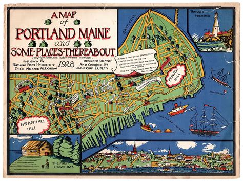 A Map of Portland Maine and Some Places Thereabout 1928 by Katherine Dudley : r/portlandme