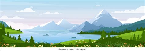 Mountain Lake Landscape Vector Illustration Cartoon Stock Vector ...