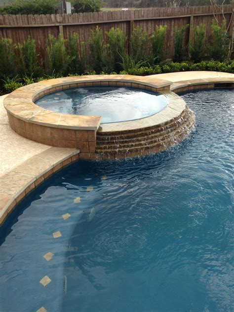 Inground swimming pool/Tile raised spa/Stacked stone spa spillway | Pools by Mitchell Custom ...