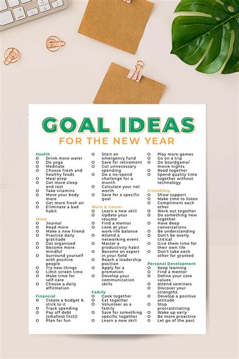 Goal Ideas for 2024 | Free Printable Goal List For The New Year