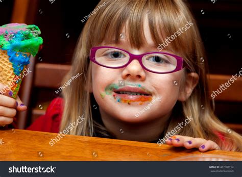 Little Girl Messy Colorful Ice Cream Stock Photo 487503154 | Shutterstock