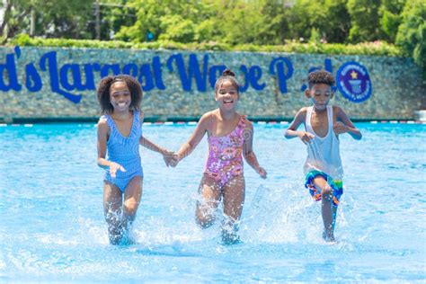 Group of Black Children Happy Playing Water Pool Park Outdoor in Hot Summer Season Stock Photo ...