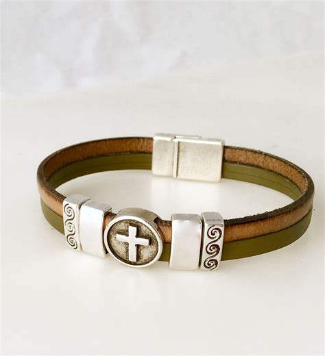 Cross Bracelet Leather Bracelet Men Christian by WyomingHammered