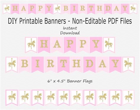 Happy Birthday Banner Pink & Gold Glitter Girl Carousel | Etsy