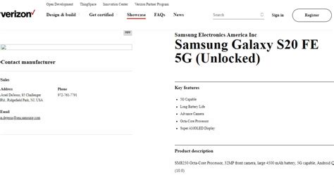 Samsung Galaxy S20 FE 5G Briefly Listed on Company, Verizon Websites ...